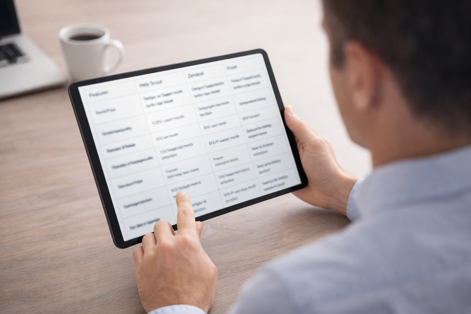 Side-by-side comparison table showing Help Scout, Zendesk, and Front help desk software features and pricing
