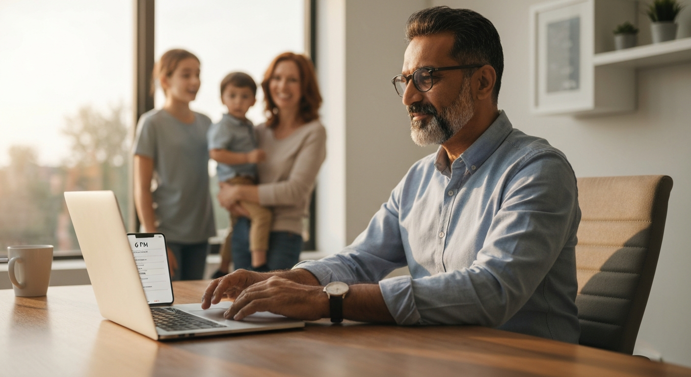 Setting Boundaries That Actually Stick: Work-Life Balance for Entrepreneurs Entrepreneur enforcing clear boundaries with scheduled working hours, demonstrating effective systems for achieving work-life balance for entrepreneurs.