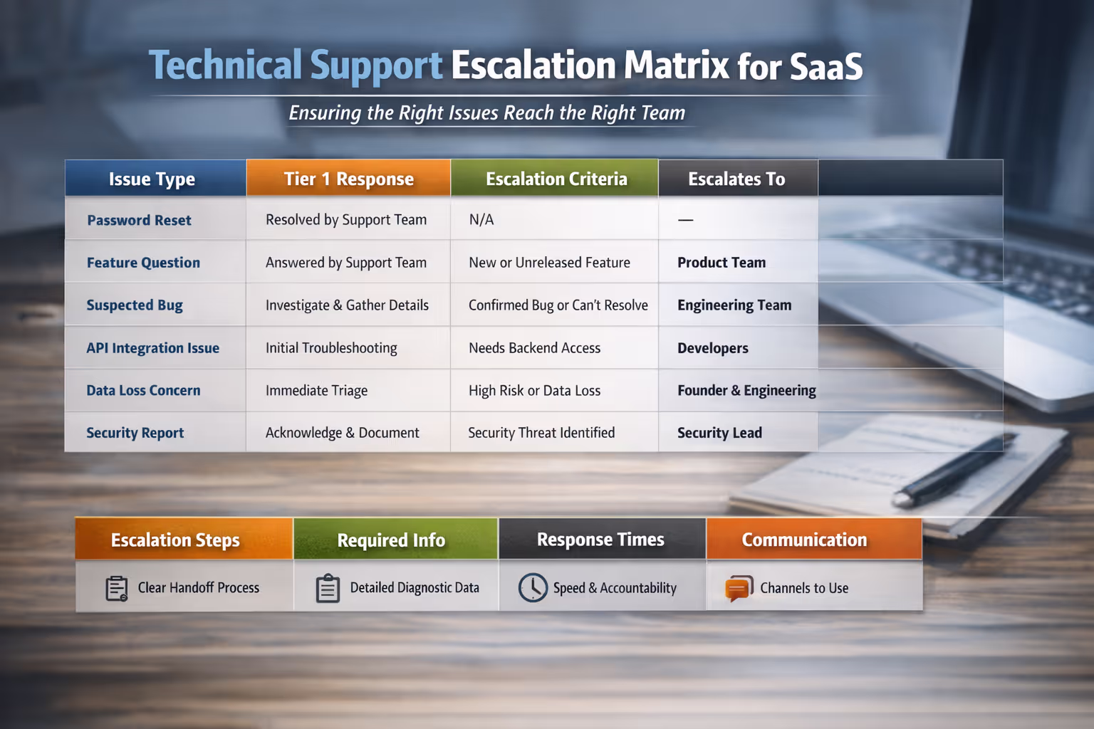 SaaS Technical Support Escalation Matrix Template Example escalation matrix template for outsourcing technical support for SaaS companies