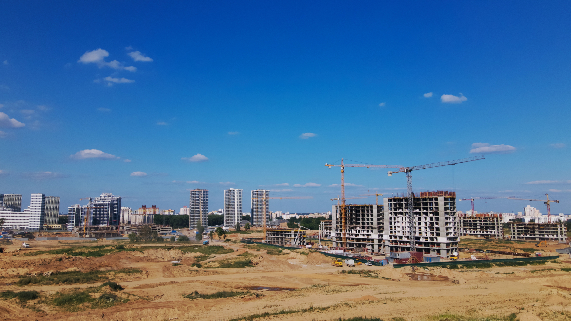 Construction site with multi-story buildings under construction