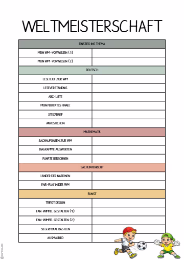 WM-Projektwoche in der Grundschule: 5 Tage für Klasse 3/4 WM-Projektwoche in der Grundschule: 5 Tage für Klasse 3/4