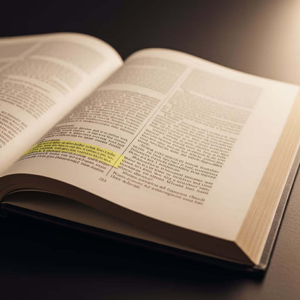 An open book with one paragraph surrounded by unusual space on a worn page in warm light, hinting at the deliberate pause behind comic timing in books