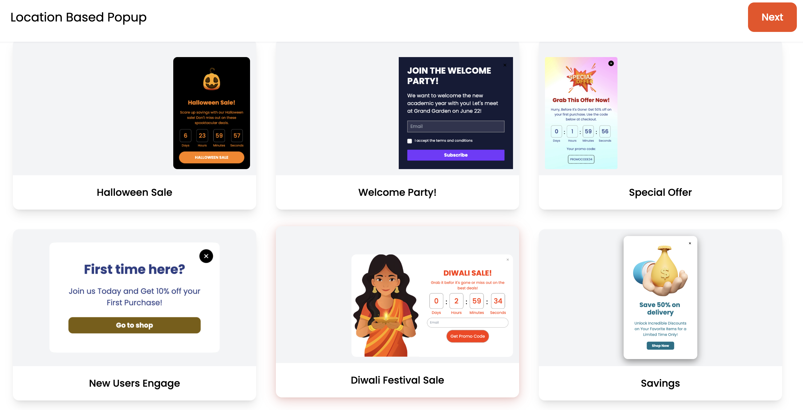 Select a Template for your popup