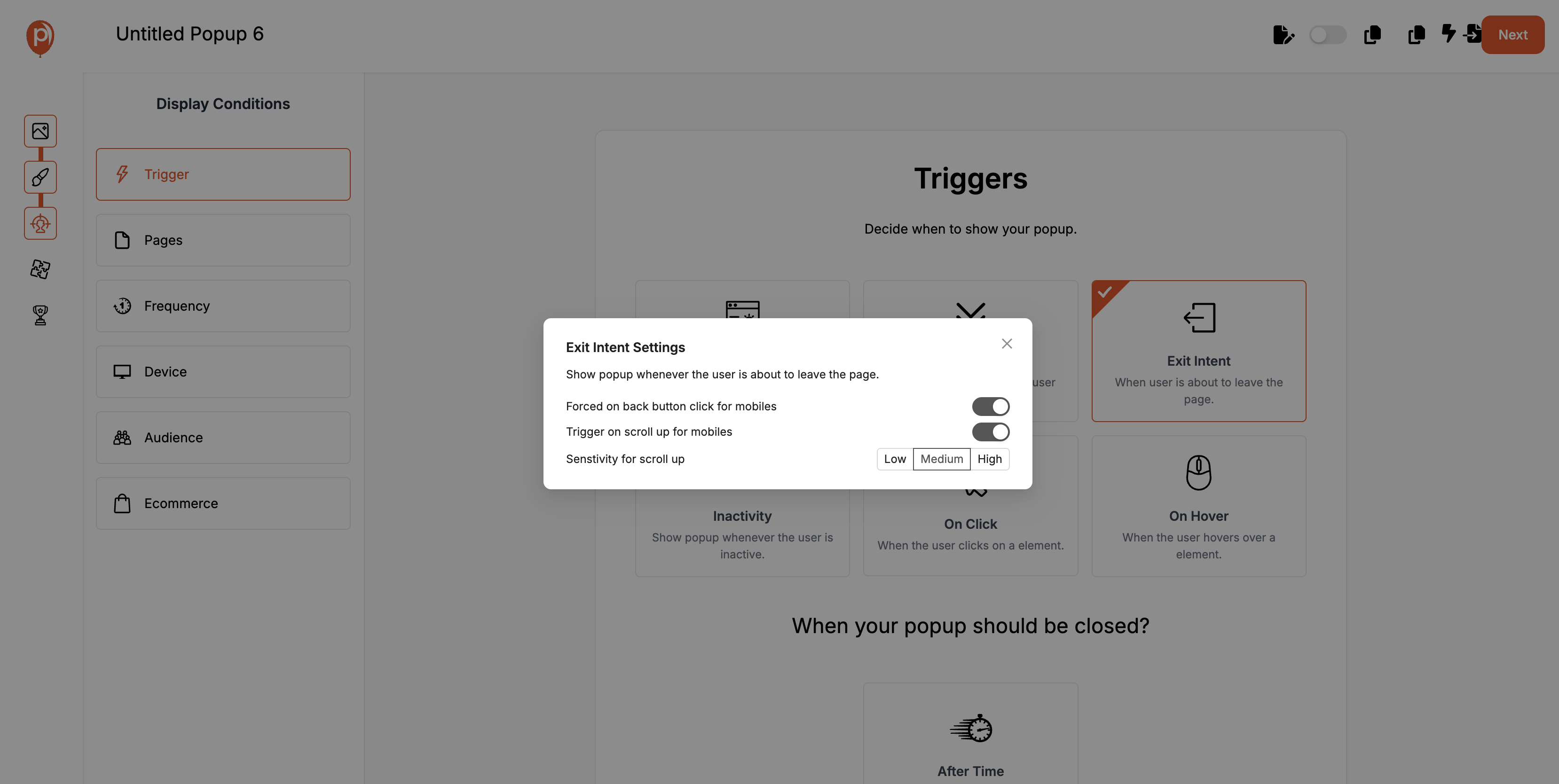 Set Display Triggers for Exit-intent popups