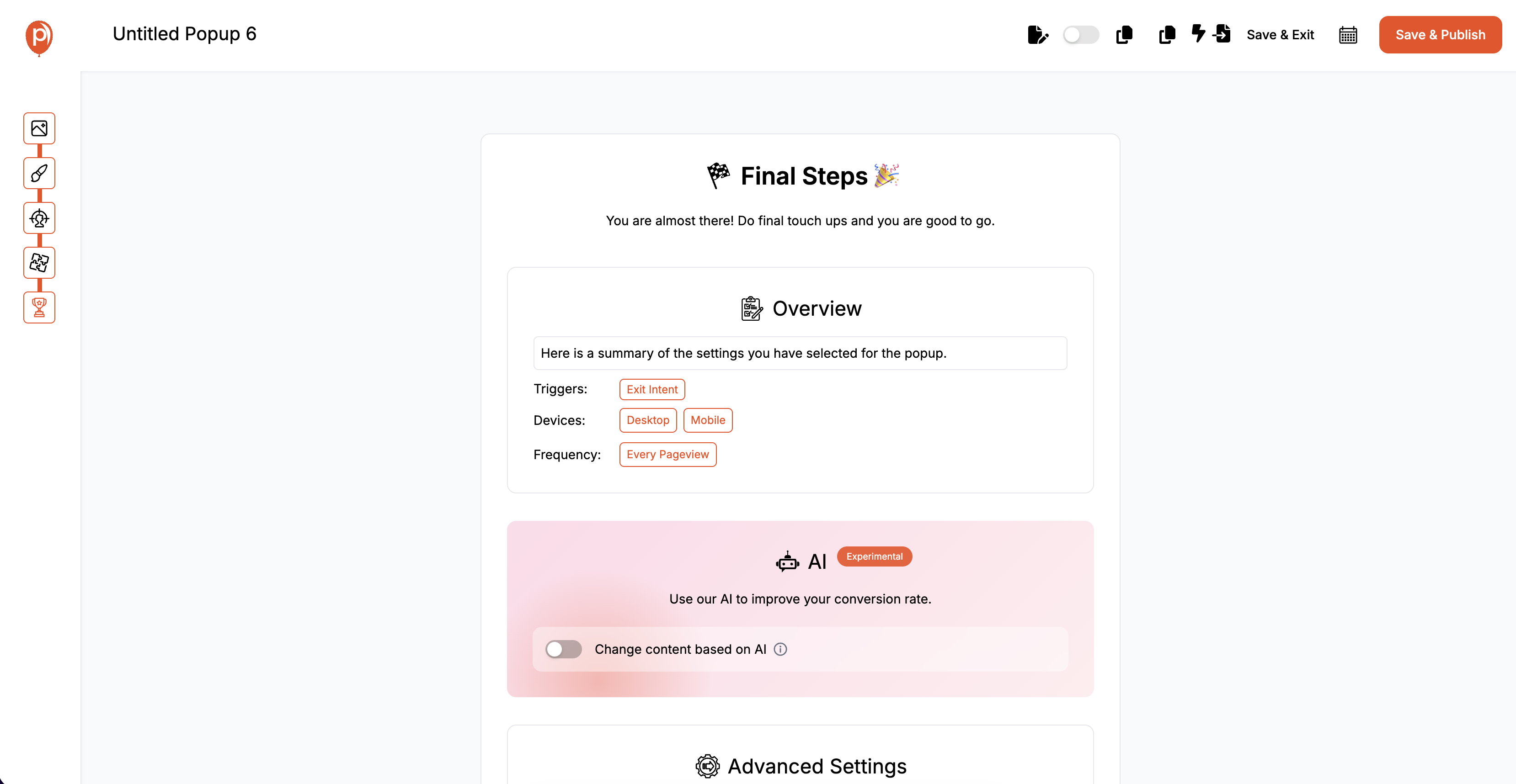 Finalize and Launch your exit-intent popups