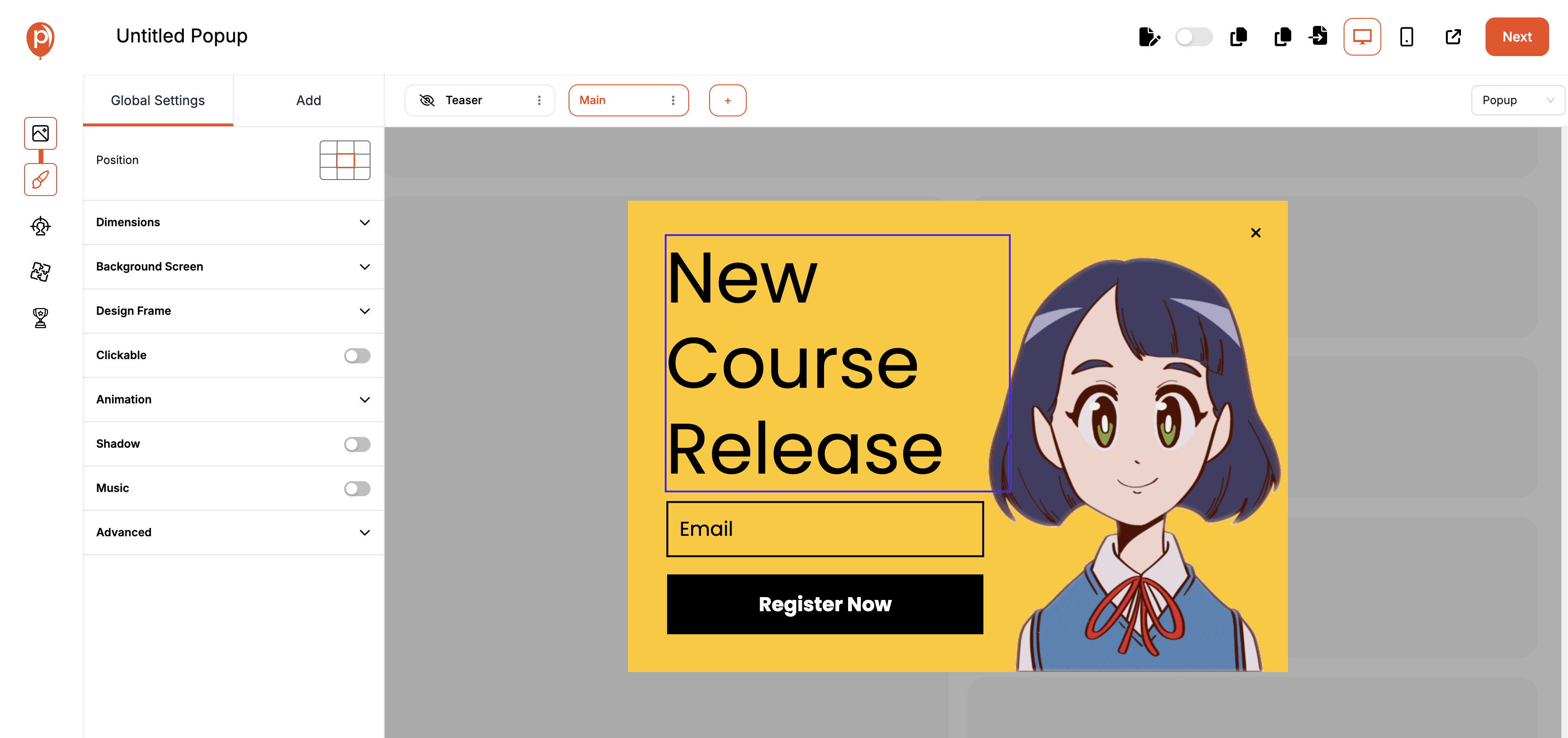 Customizing your design for scroll trigger popup
