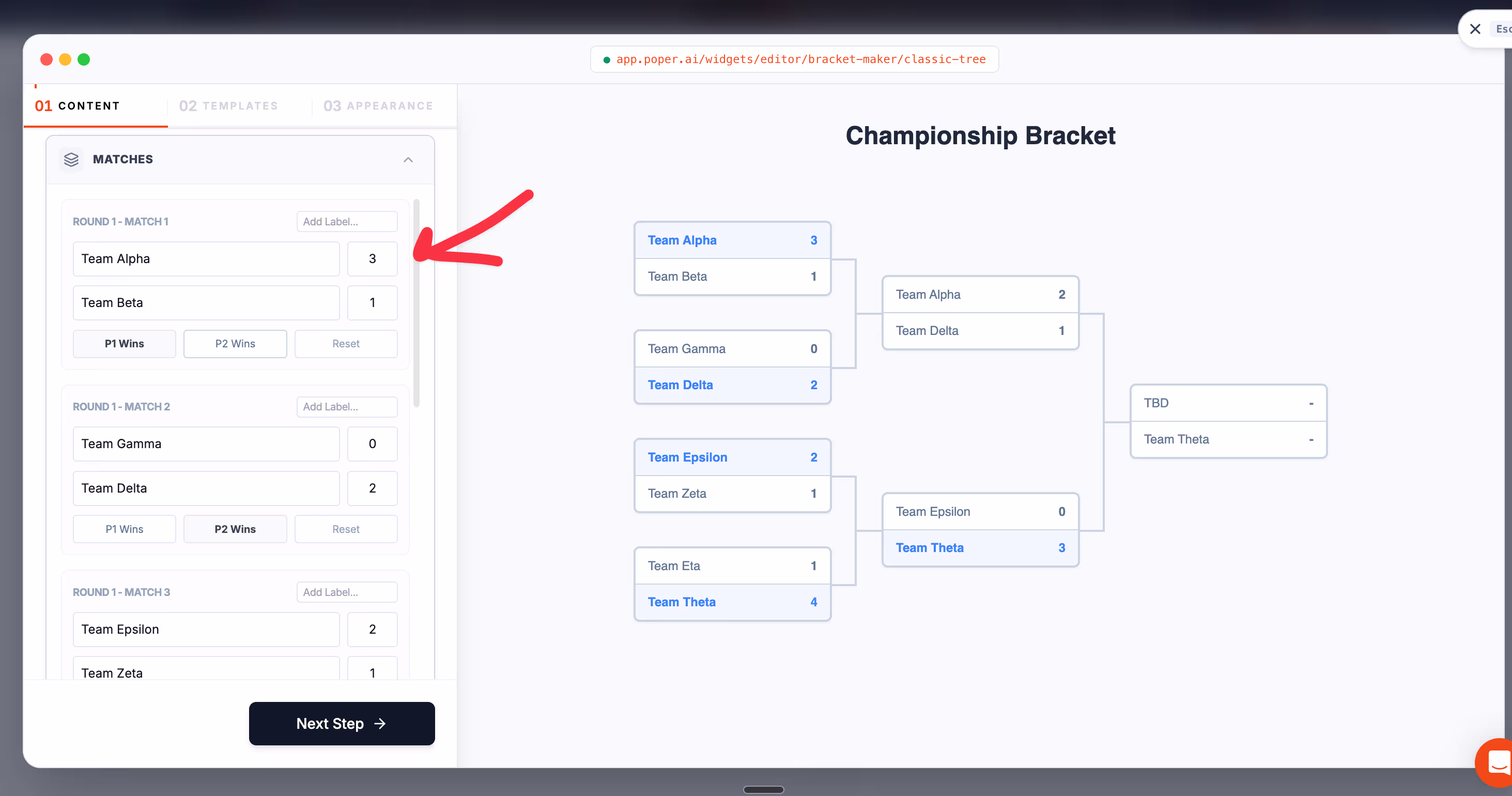 Deciding the winning in bracket