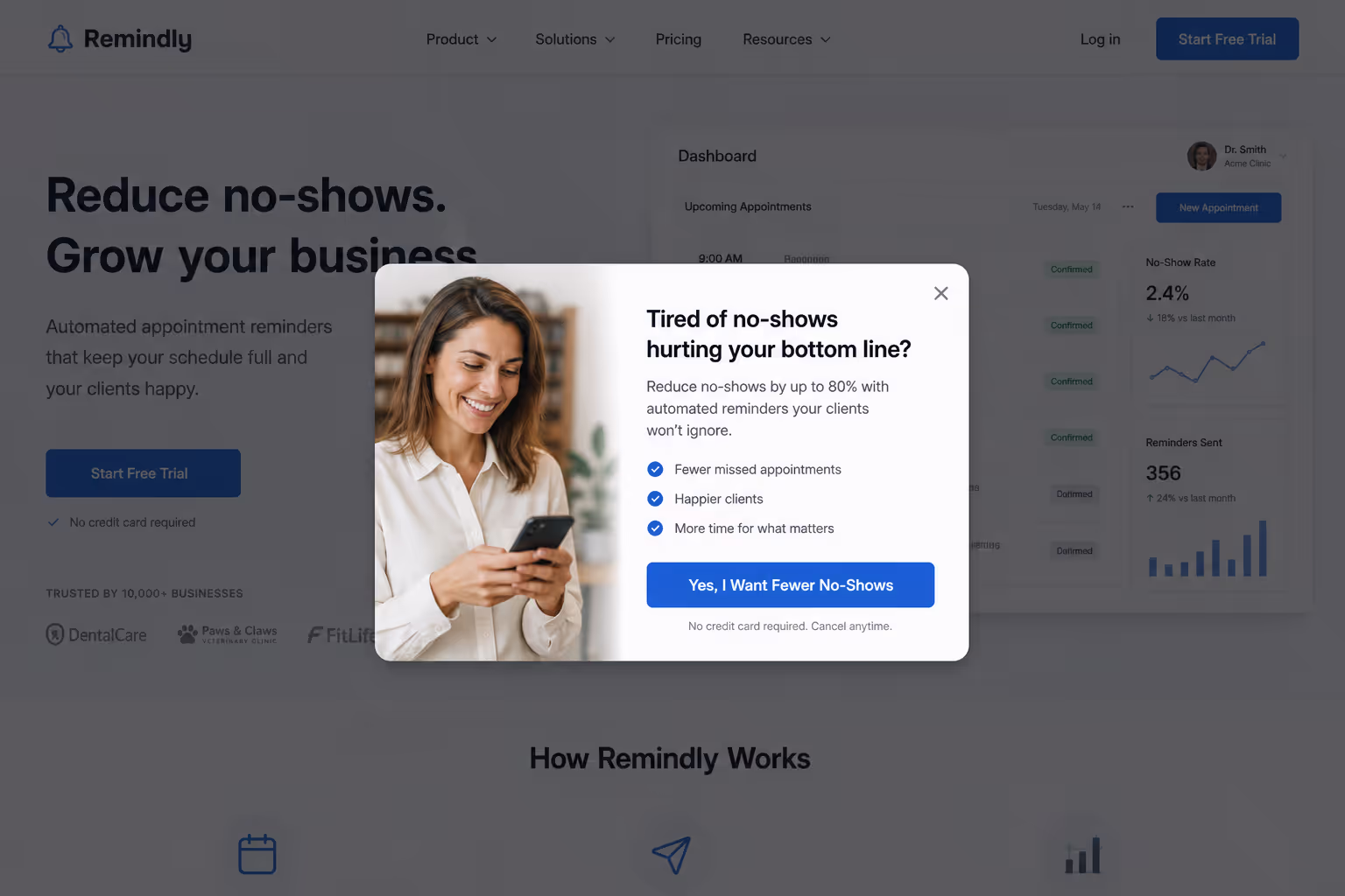 10. 'Yes, I want fewer no-shows' - outcome-led toggle copy