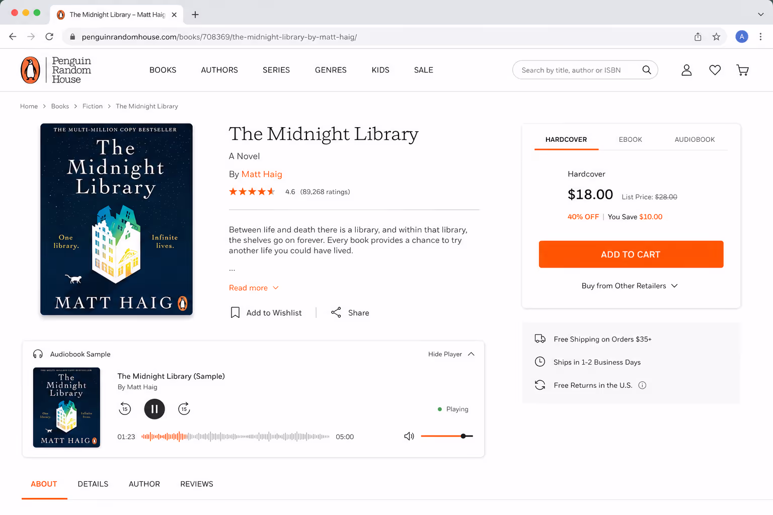 Audio Book Sample in Checkout
