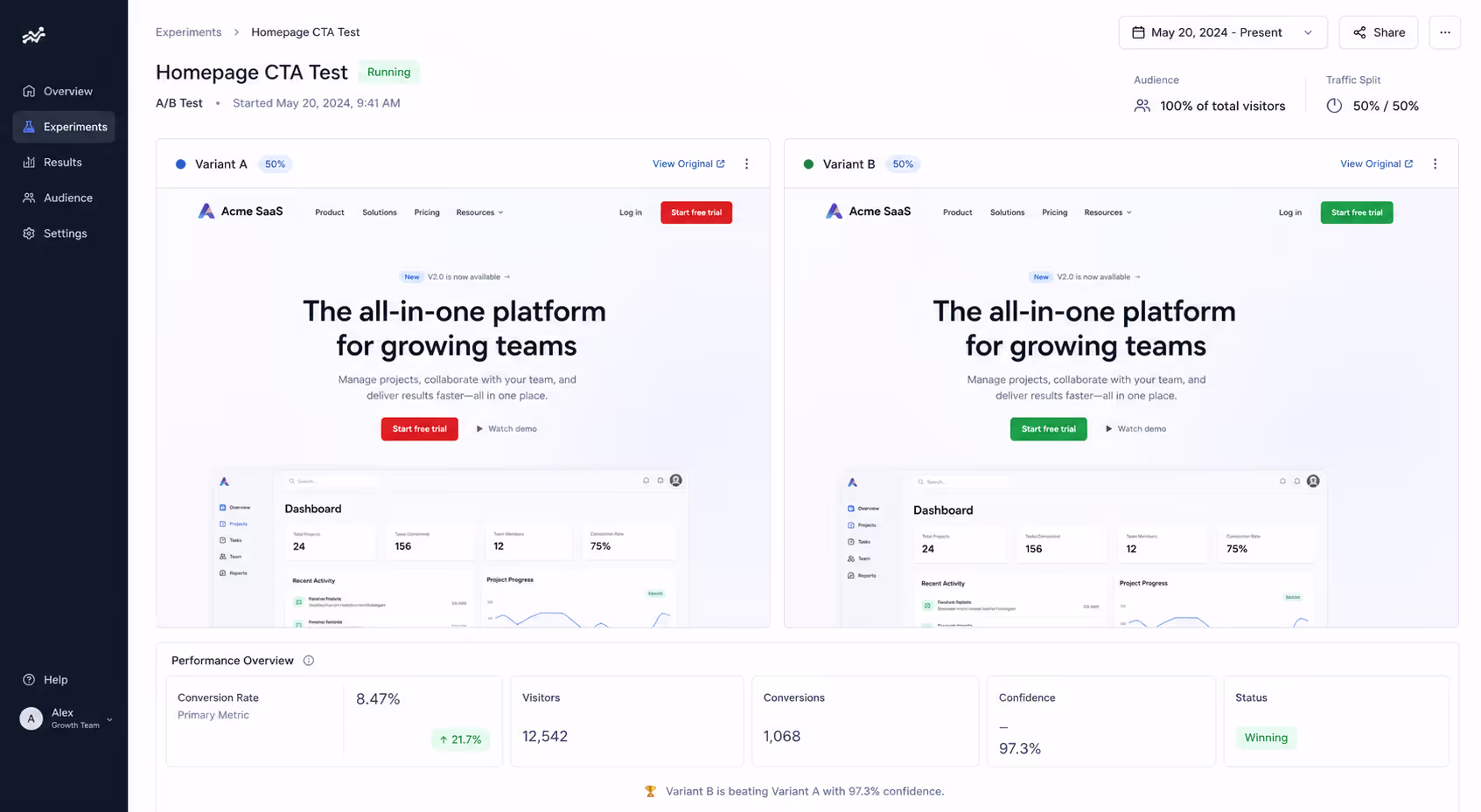 Homepage CTA Test