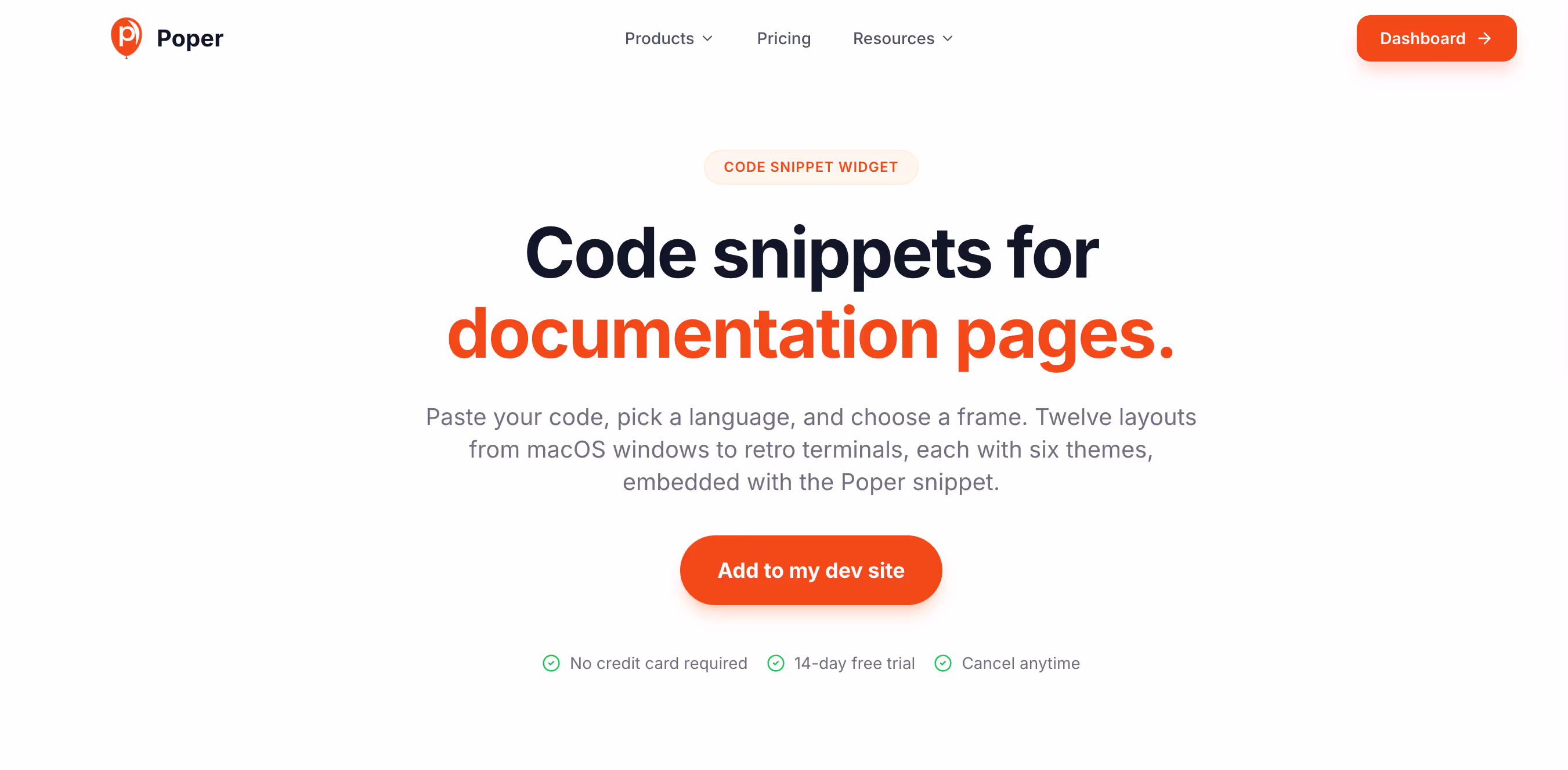 Code snippet widget in Poper