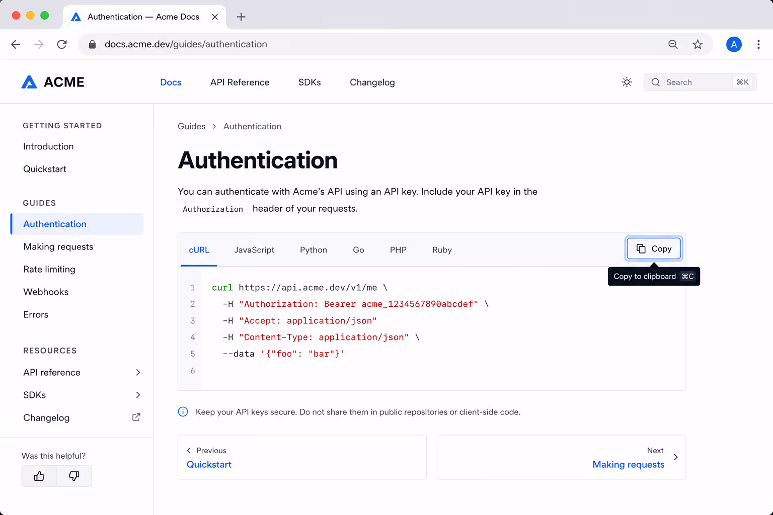 Accessible copy button for code embed