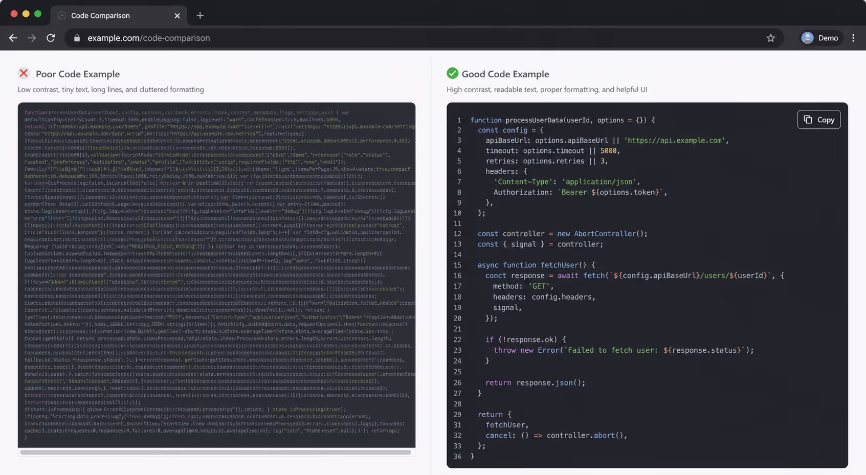Bad vs Good Code Highlighter