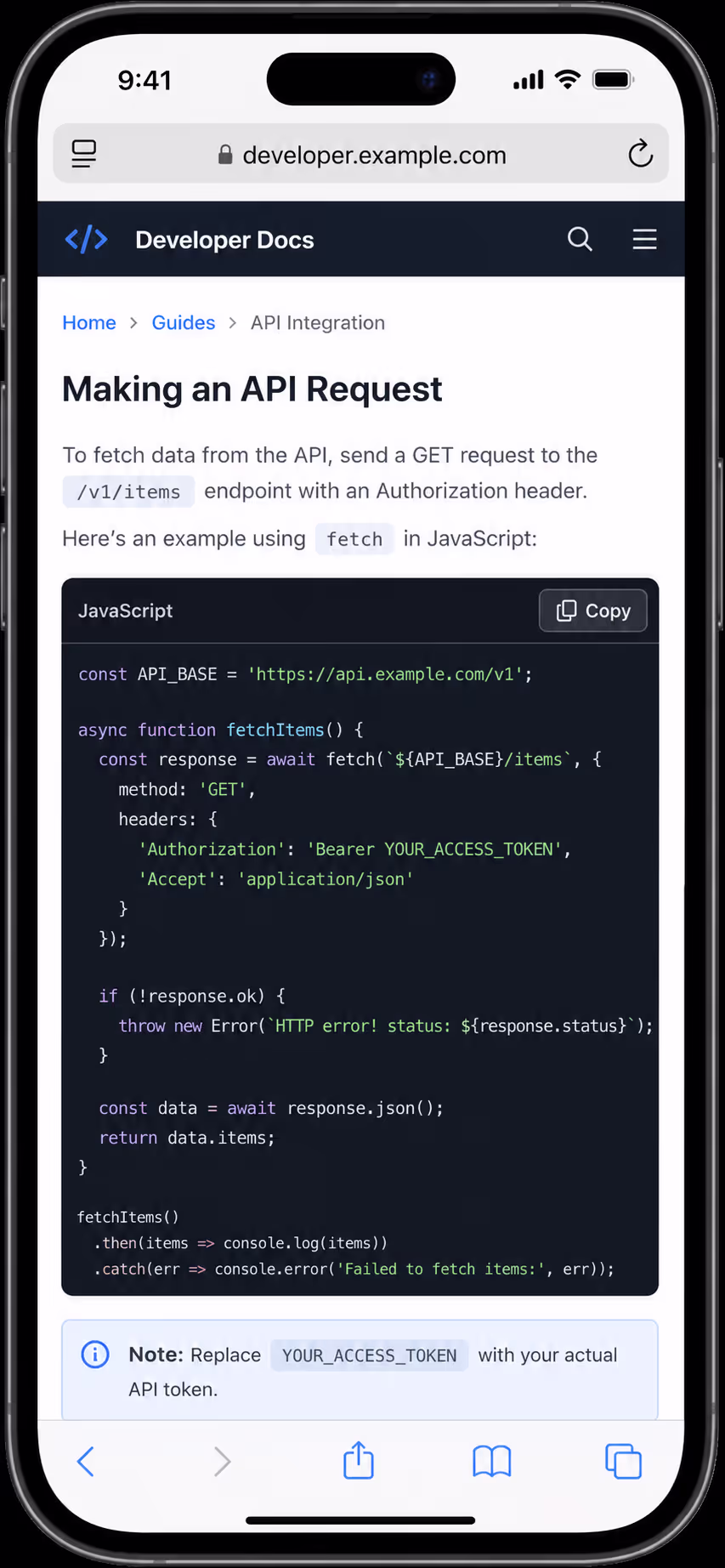 Code Snippet on Phone