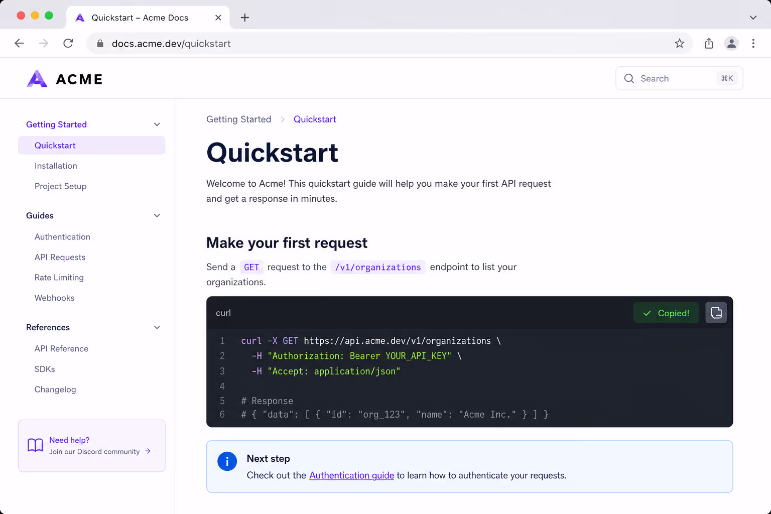 Copy Button in Code Snippet