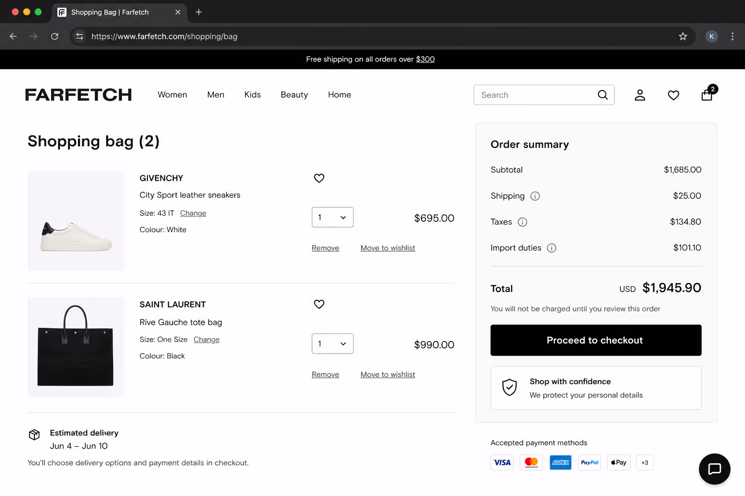 Checkout confirmation