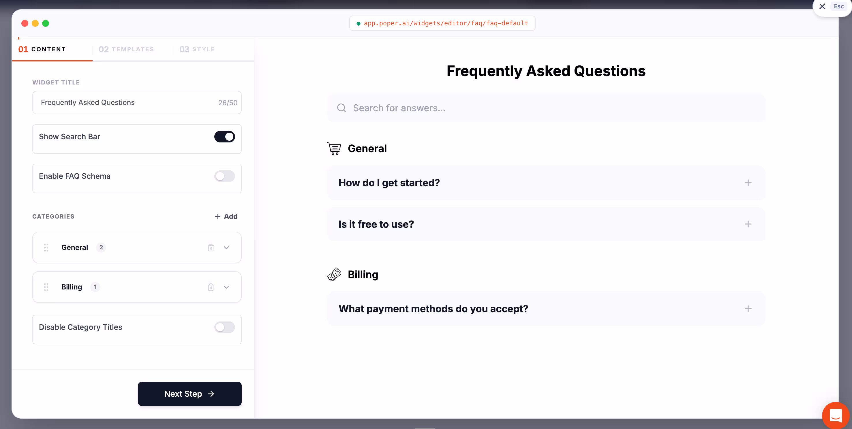 Poper's FAQ Widget