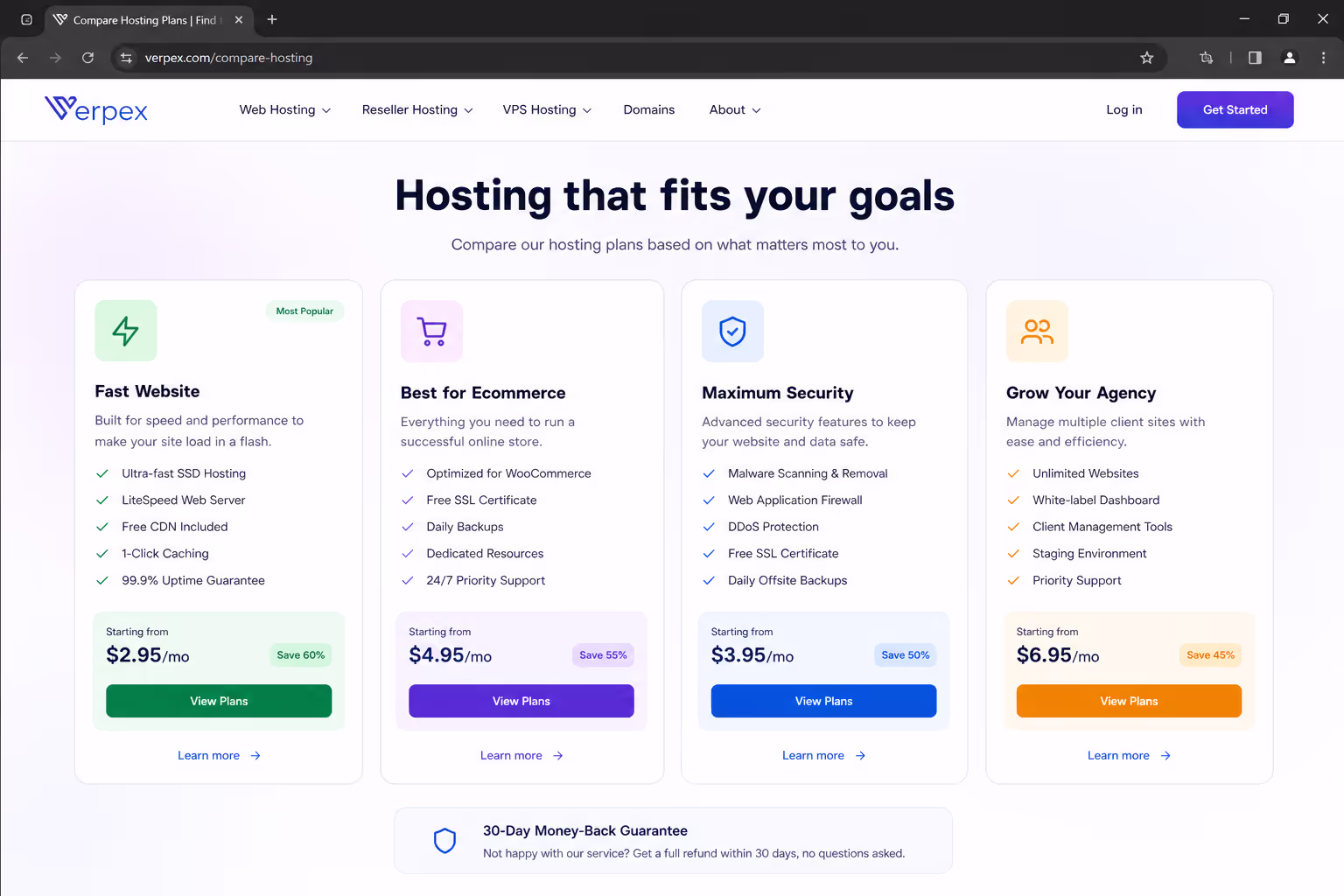 Comparison table design example: hosting tiers with rows framed as buyer outcomes