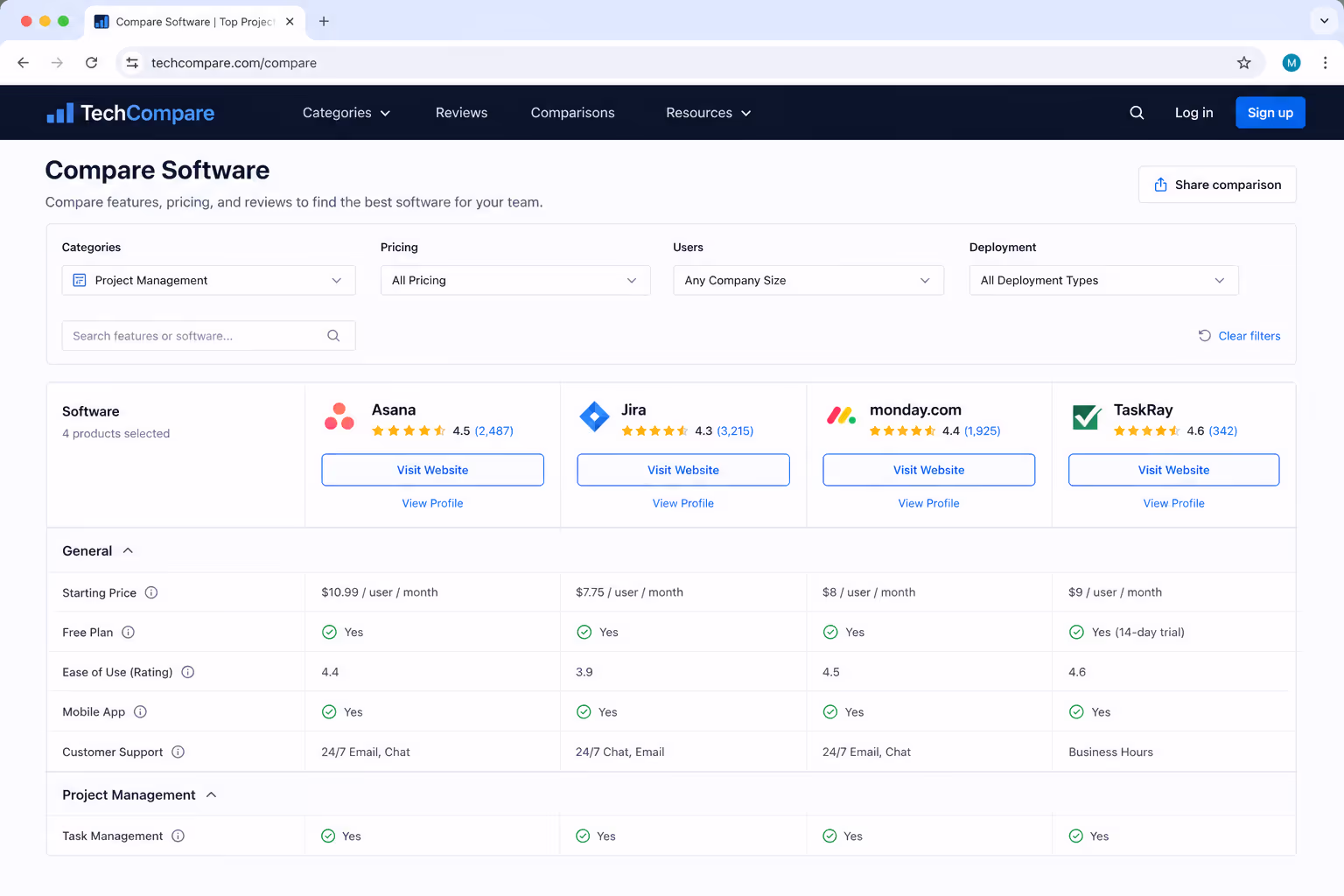 Comparison table design example: filterable catalog table with an in-stock-only filter applied