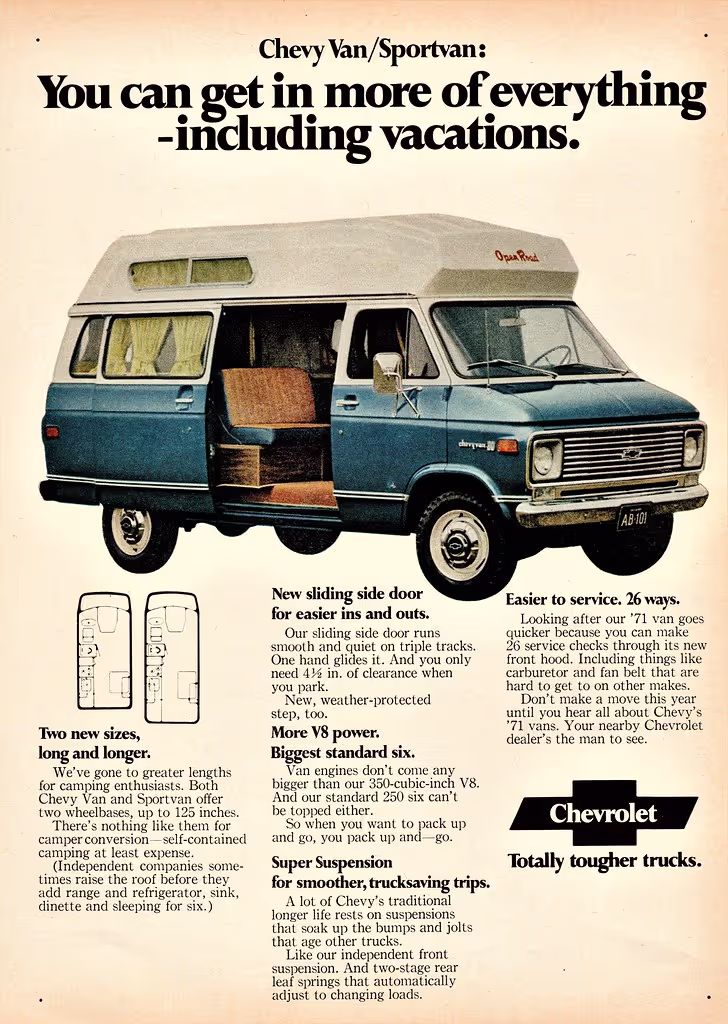 Chevy camper van print ad