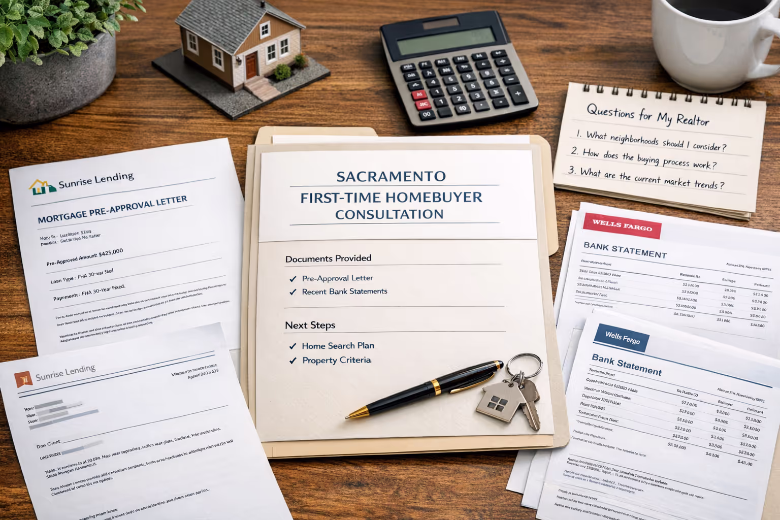 First-Time Homebuyer Consultation Documents and Preparation Checklist Sacramento first-time homebuyer realtor consultation documents including pre-approval letter and bank statements