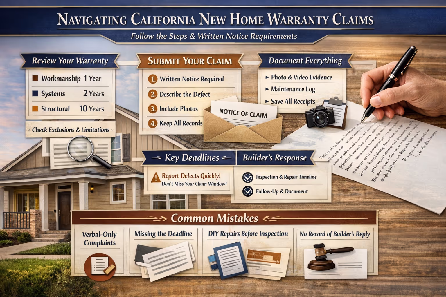 California new home warranties claim submission process with written notice requirements