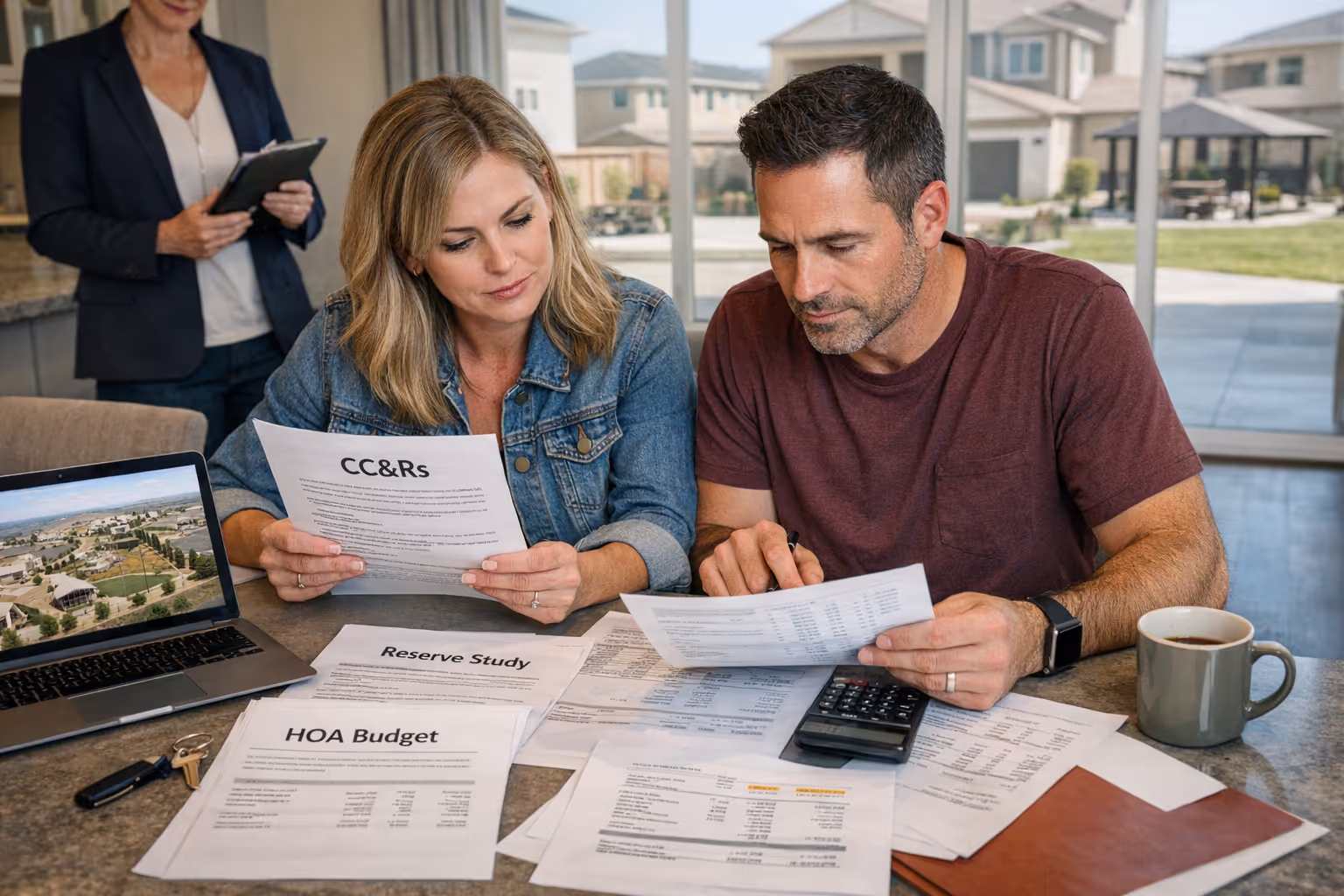 Sacramento HOA New Construction Document Review Checklist HOA new construction Sacramento buyers reviewing financial documents and CC&Rs during contingency period