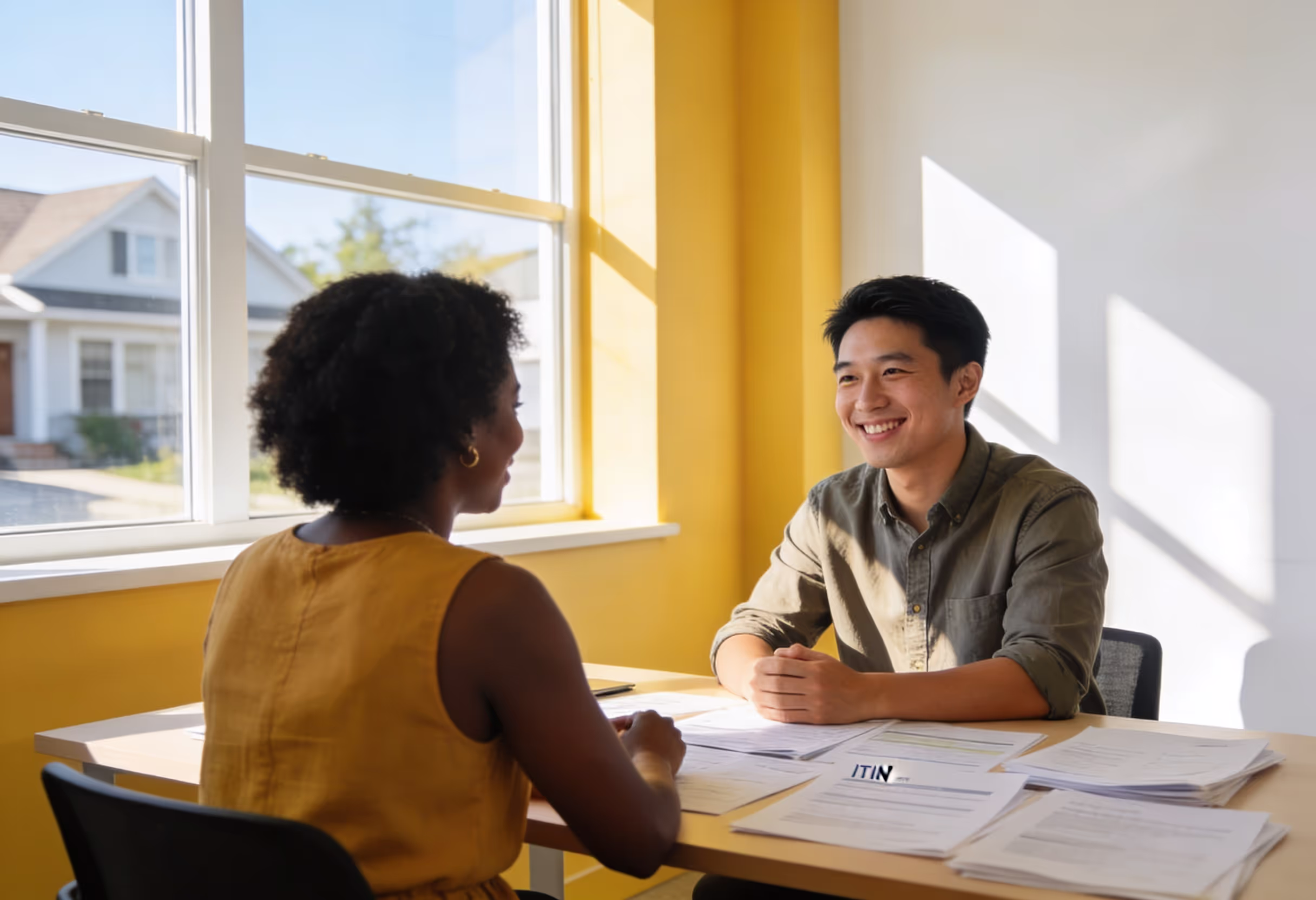 California homebuyer meeting with ITIN home loan specialist to review mortgage options and requirements