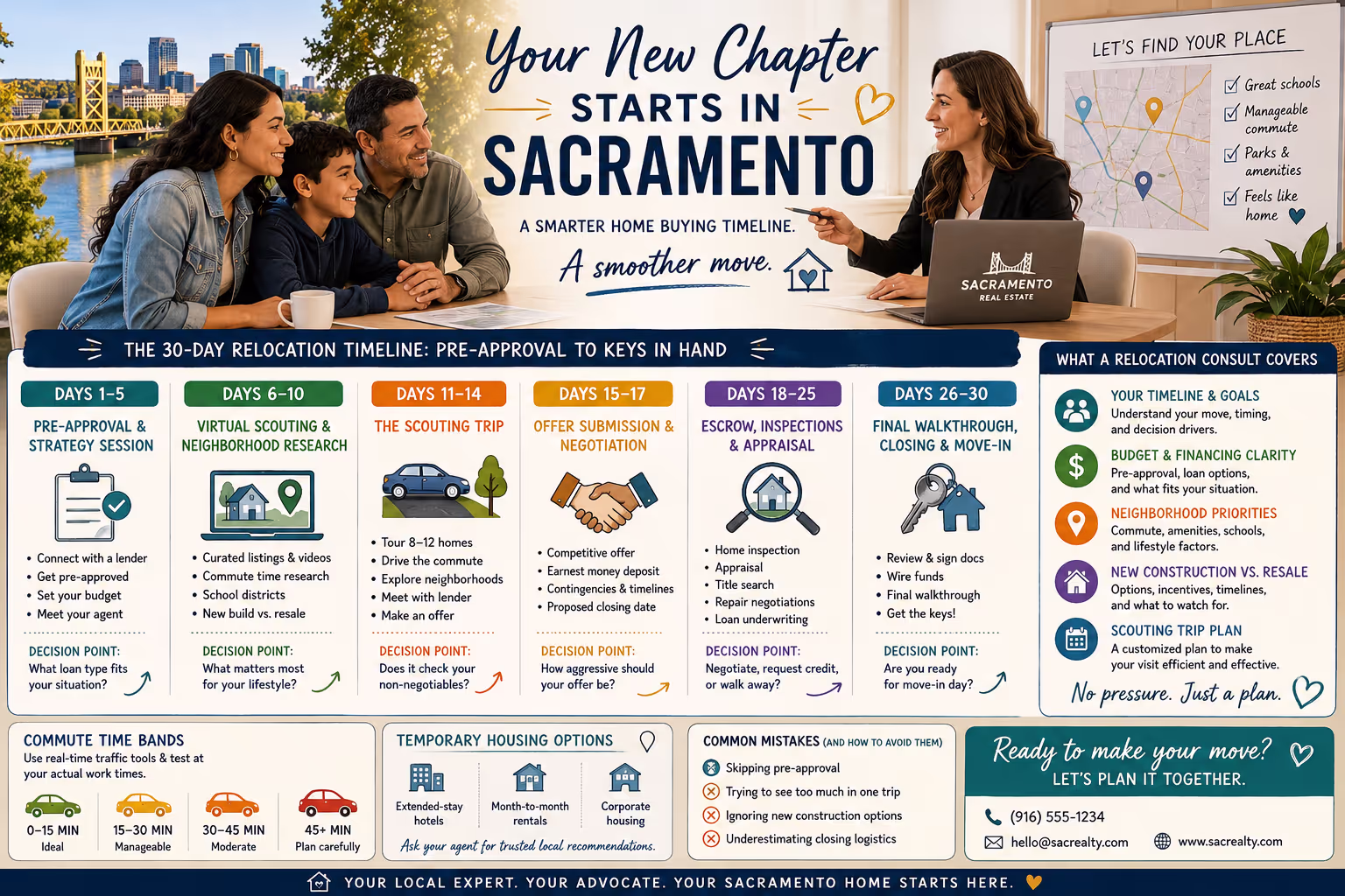 Relocation Realtor Sacramento discussing home buying timeline with family planning their move