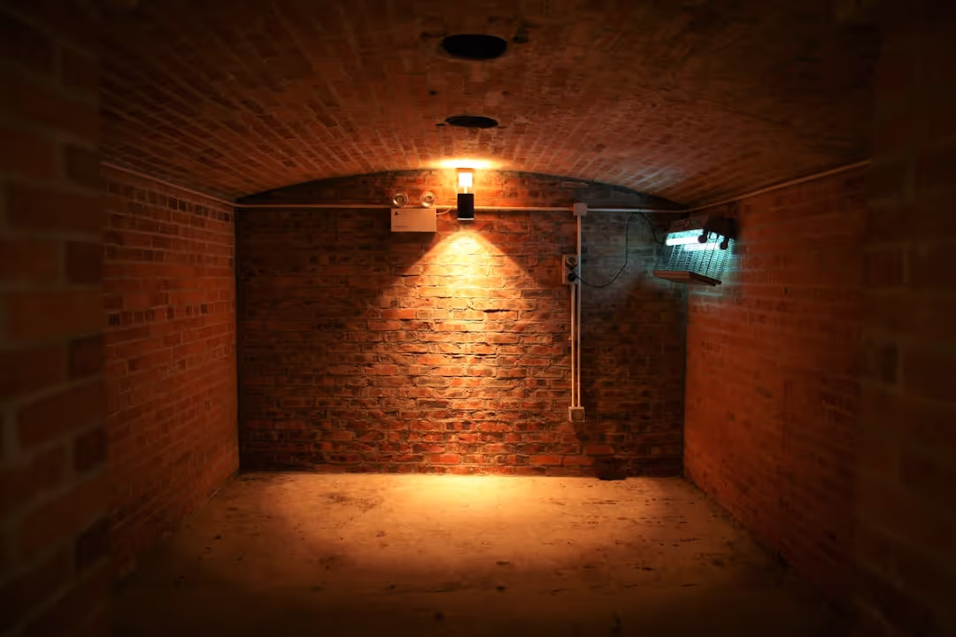 Architectural rendering of a luxurious underground bunker with modern amenities