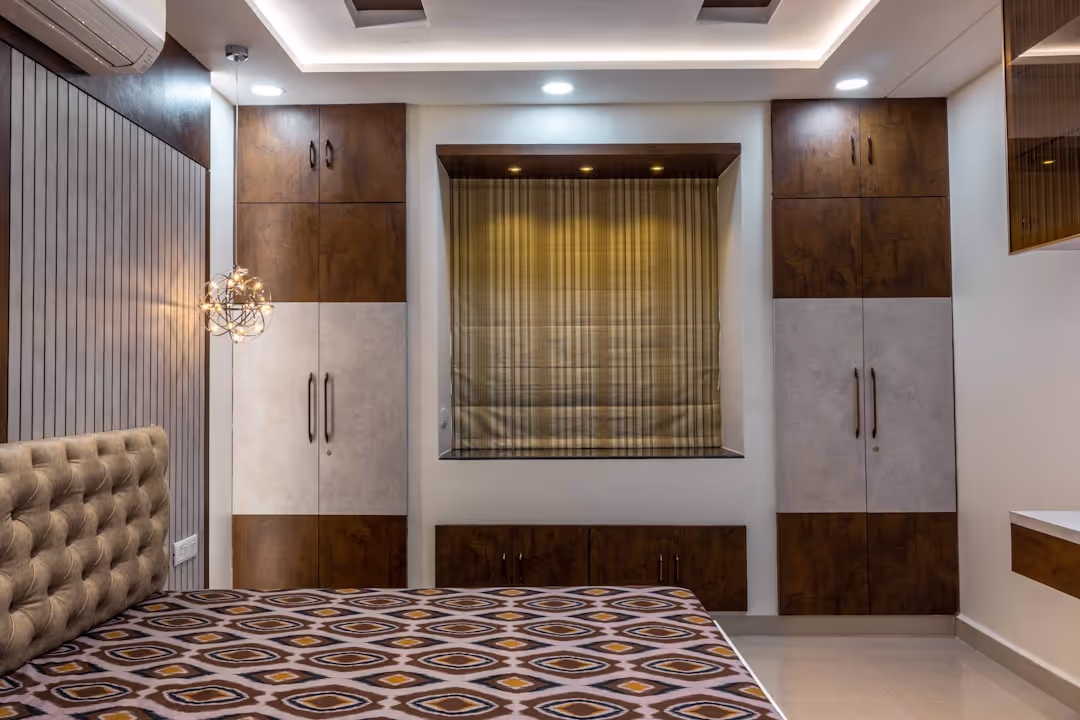 Interior view of a modern luxury safe room with robust door and elegant finishes