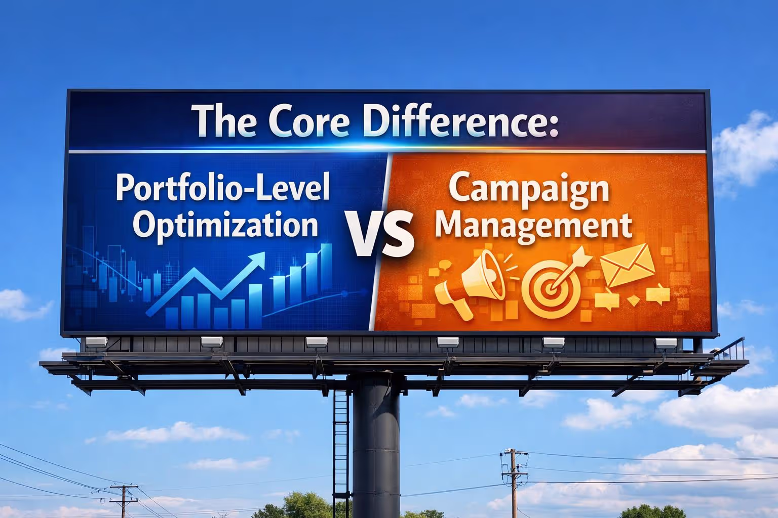 Portfolio-Level Optimization vs Campaign Management Billboard Showing The Core Difference: Portfolio-Level Optimization vs Campaign Management