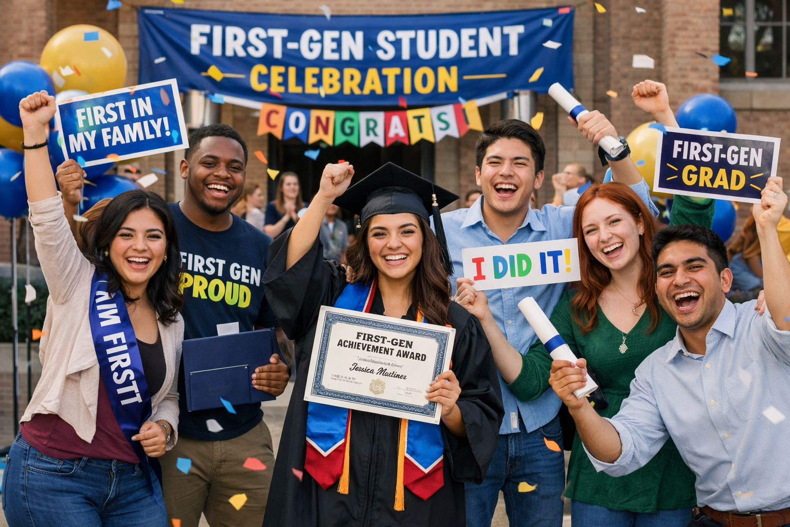 Campus Celebration of First-Generation College Students First-generation college students celebrating achievements during recognition event on campus