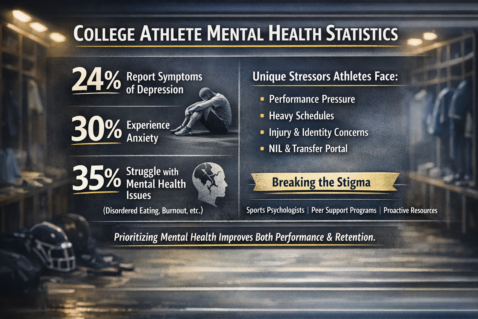 College Athlete Mental Health Statistics and Data Visualization Chart showing college athlete mental health statistics including depression and anxiety rates