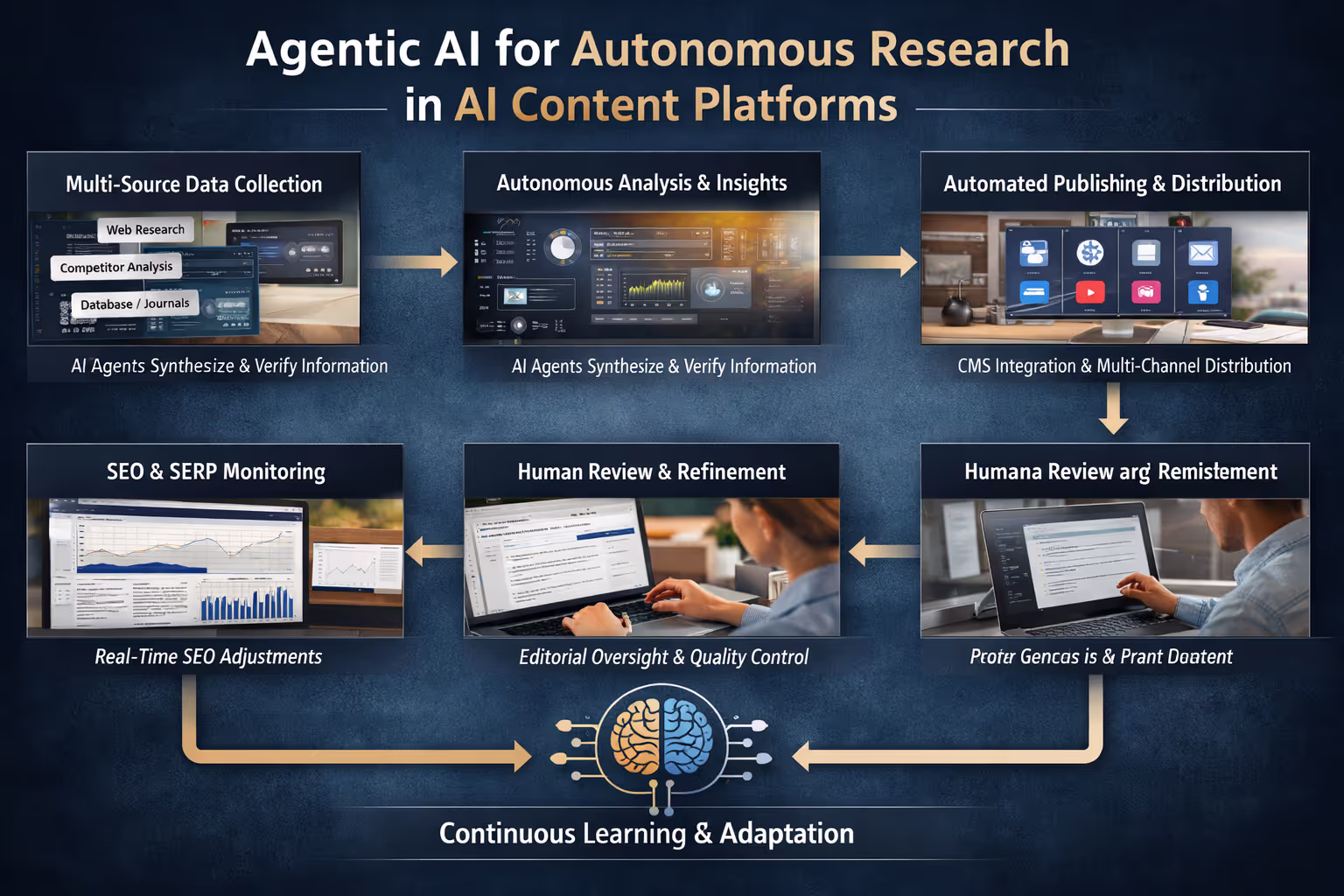 Agentic AI Content Creation Workflow Diagram Workflow diagram showing how AI content platforms use agentic AI for autonomous research