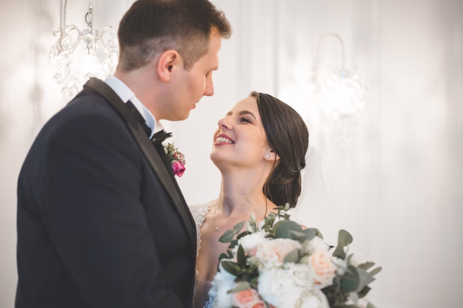 A joyful wedding couple portrait