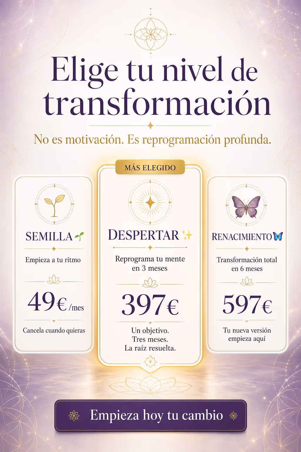 Tabla comparativa de los tres planes del Método Reconvirtiéndote