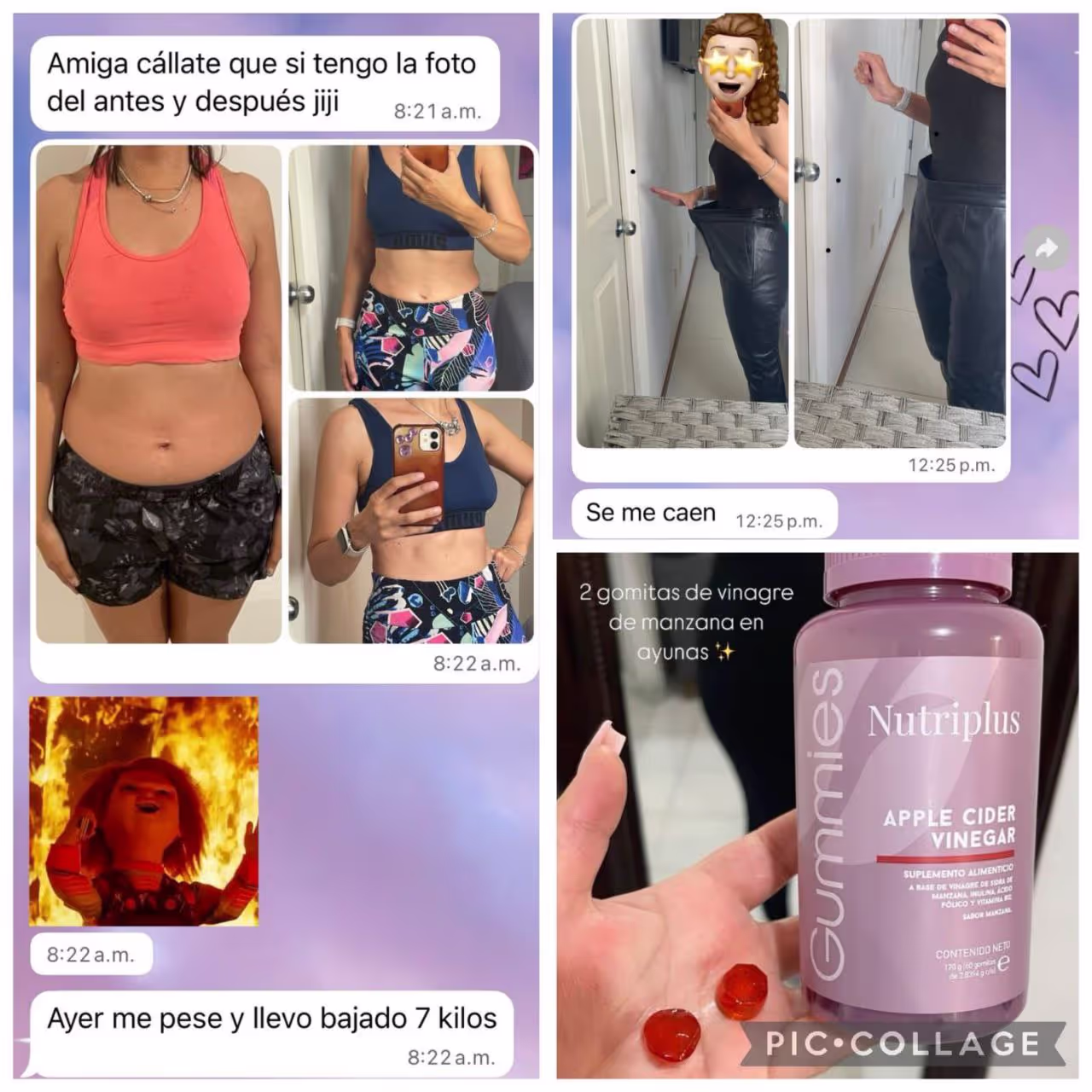 Resultados del antes y el después en diámetro de cintura de una usuaria con las gomitas de vinagre y el café de achicoria