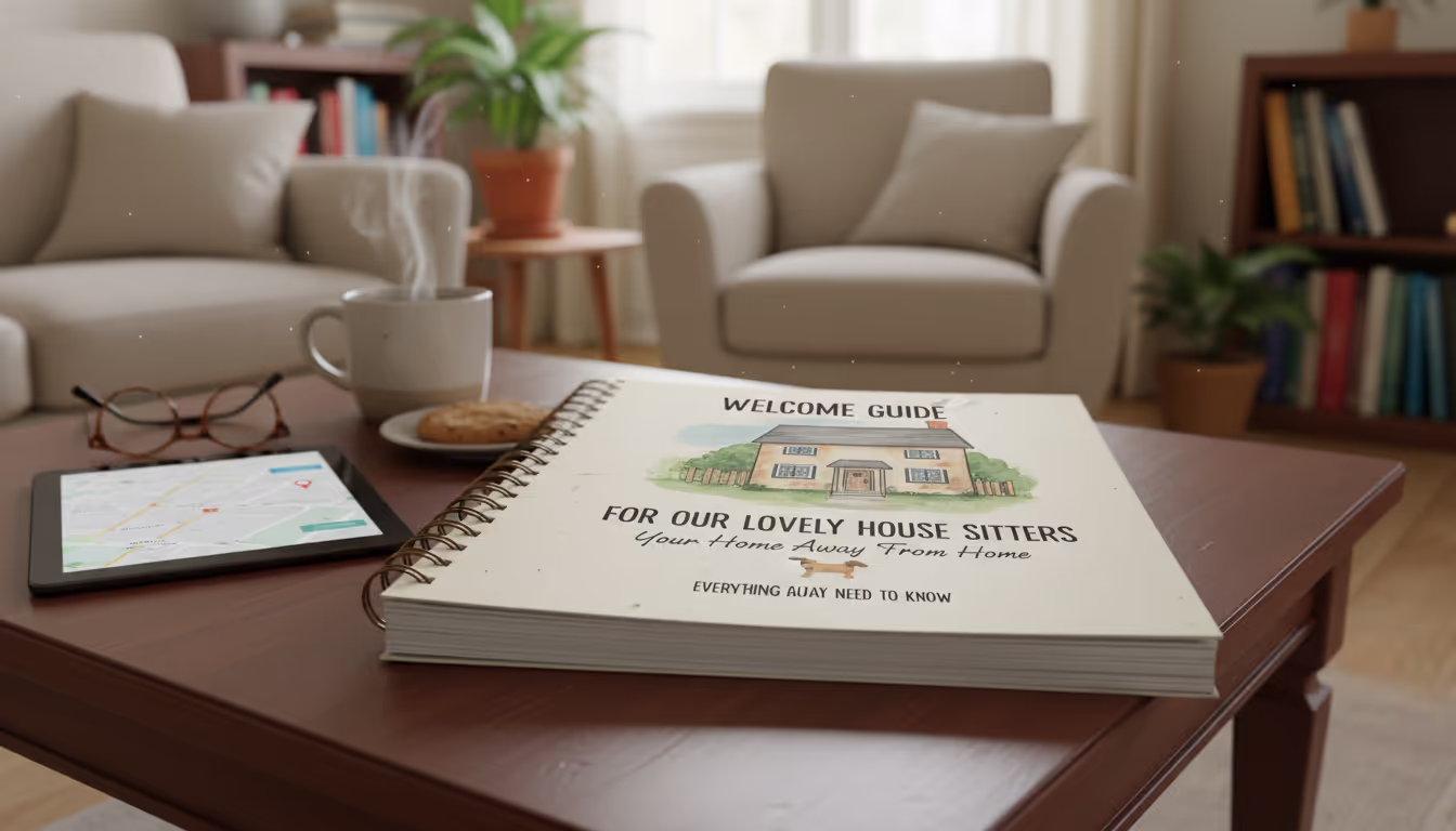 A House sitting welcome guide on a table