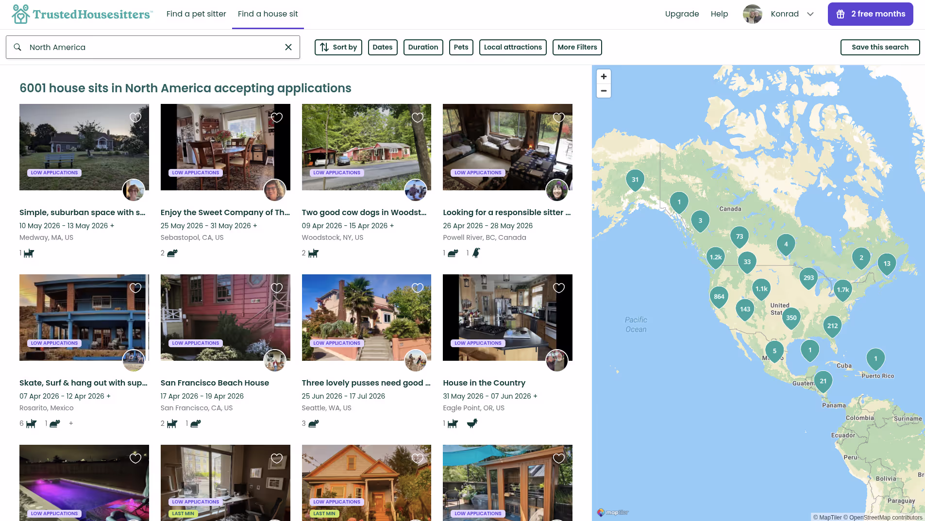 Trusted House Sitters Listings Numbers as of March 2026 in North America Trusted House Sitters Listings Numbers as of March 2026 in North America