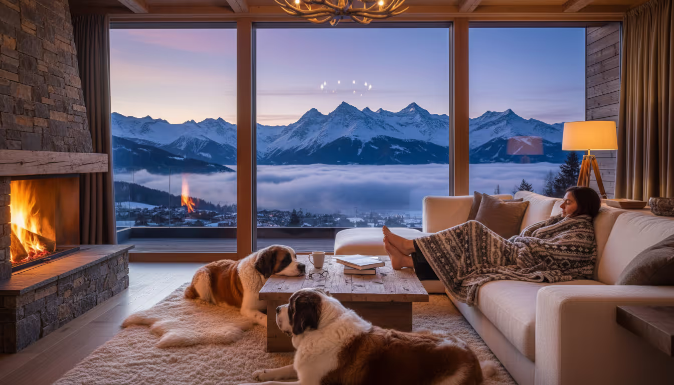 A house sitters on a long term house sit with dogs by her feet A house sitters on a long term house sit with dogs by her feet