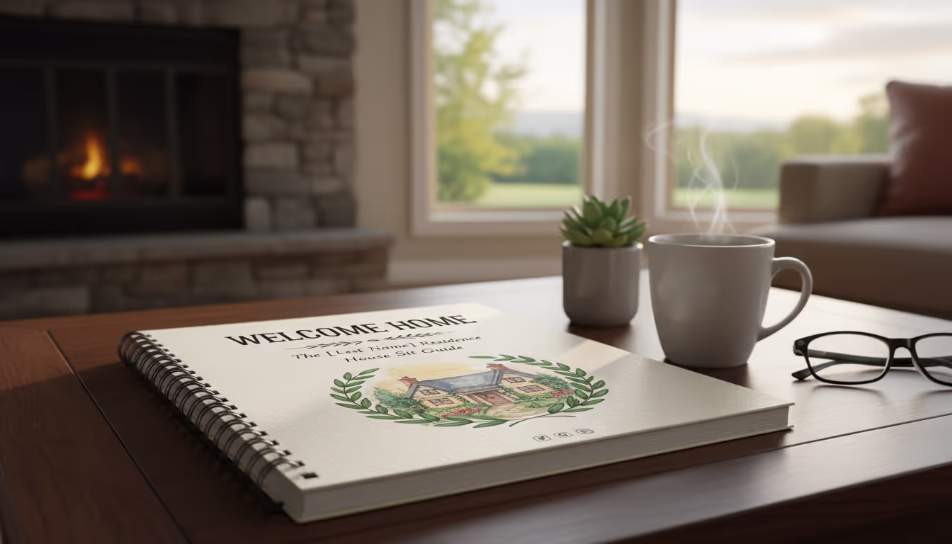 Welcome guide on a table at a house sit