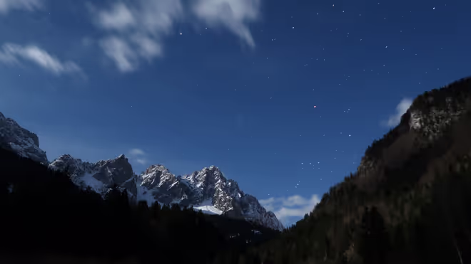 Nighttime shot of the dolomites in Italy