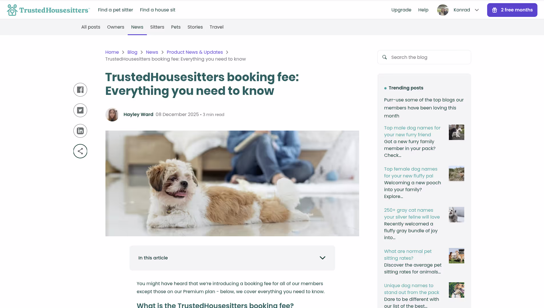Trusted House Sitters Booking Fee