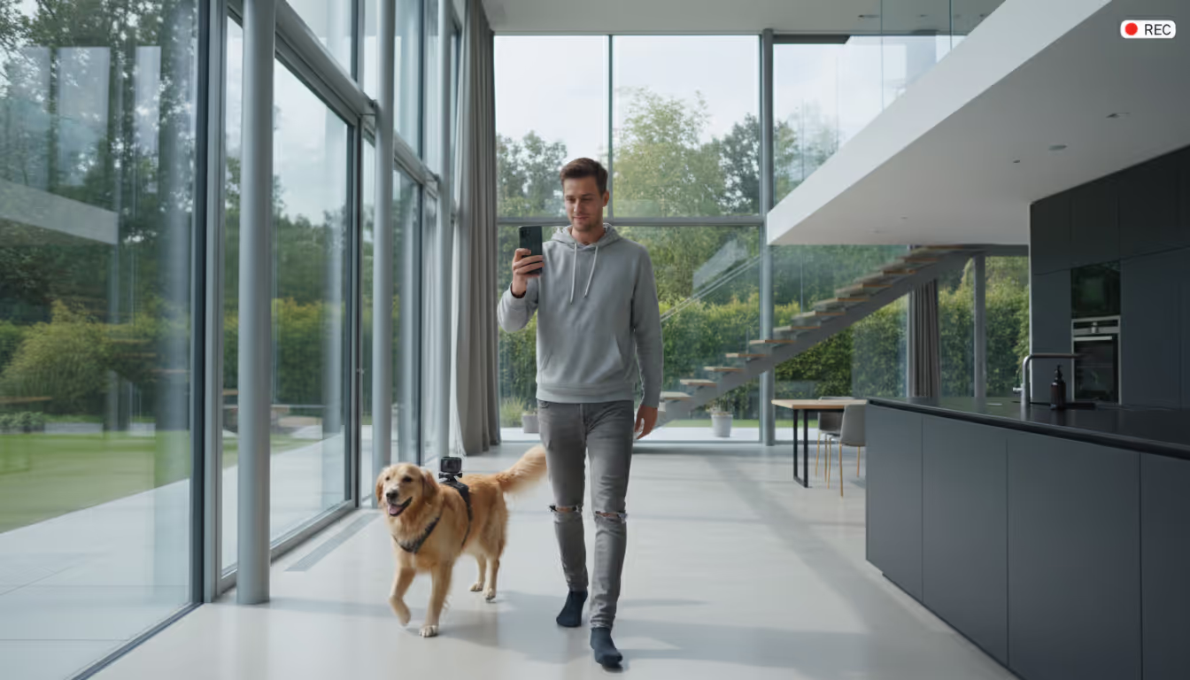 a man walking through a house with a camera filming a man walking through a house with a camera filming