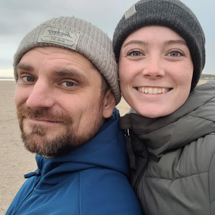 Konrad and Caro on a beach in Belgium Konrad and Caro on a beach in Belgium
