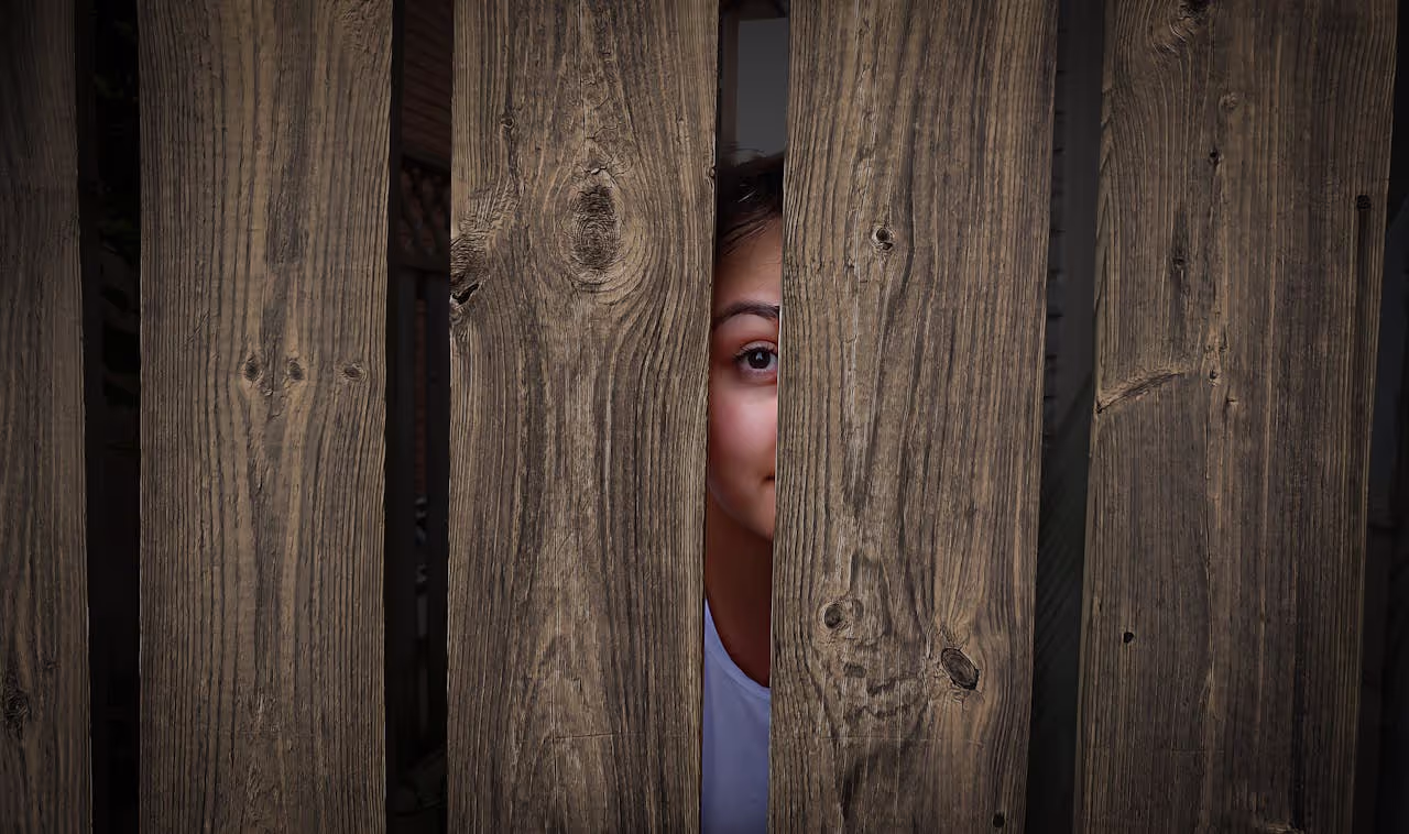 A neighbour peeking through the fence A neighbour peeking through the fence