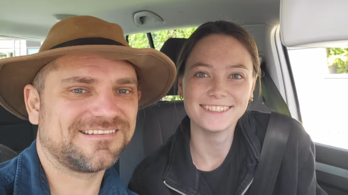 Konrad and Caro in a car to a house sit in Lullin