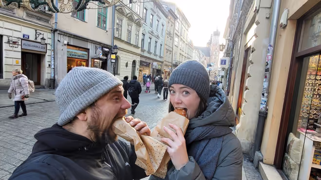 Konrad and Caro trying out street food in Poland Konrad and Caro trying out street food in Poland