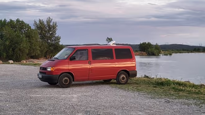 Our VW T4 Van parked by a lake